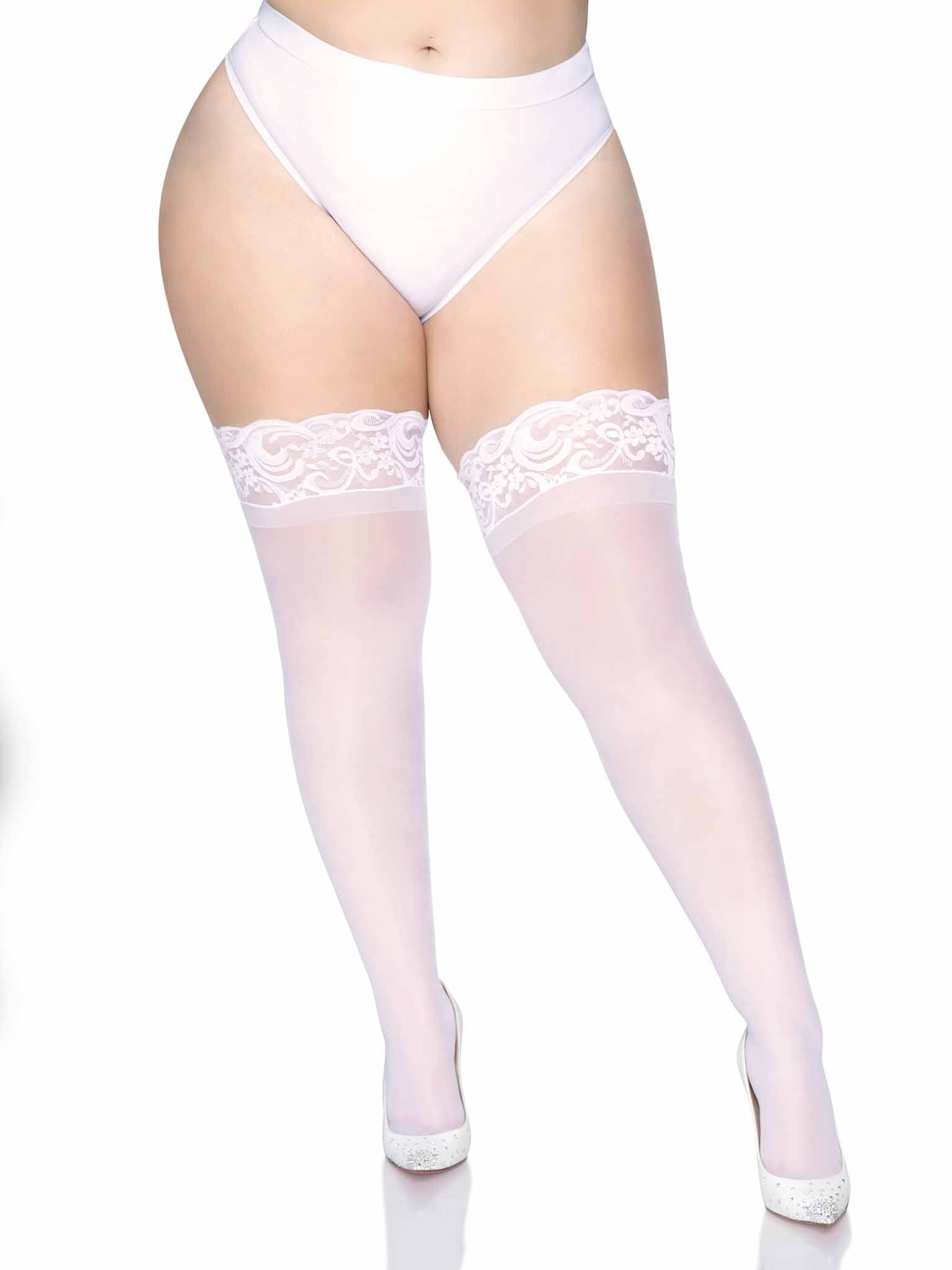 Leg Avenue Plus Size Stay Up Lace Top Lycra Thigh Hi Stockings 1022Q