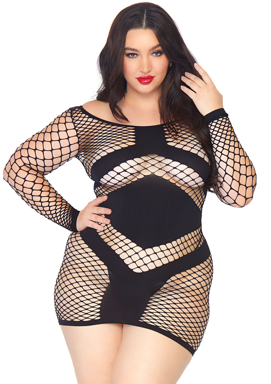 Leg Avenue Diamond Net Long Sleeved Mini Dress 86593Q