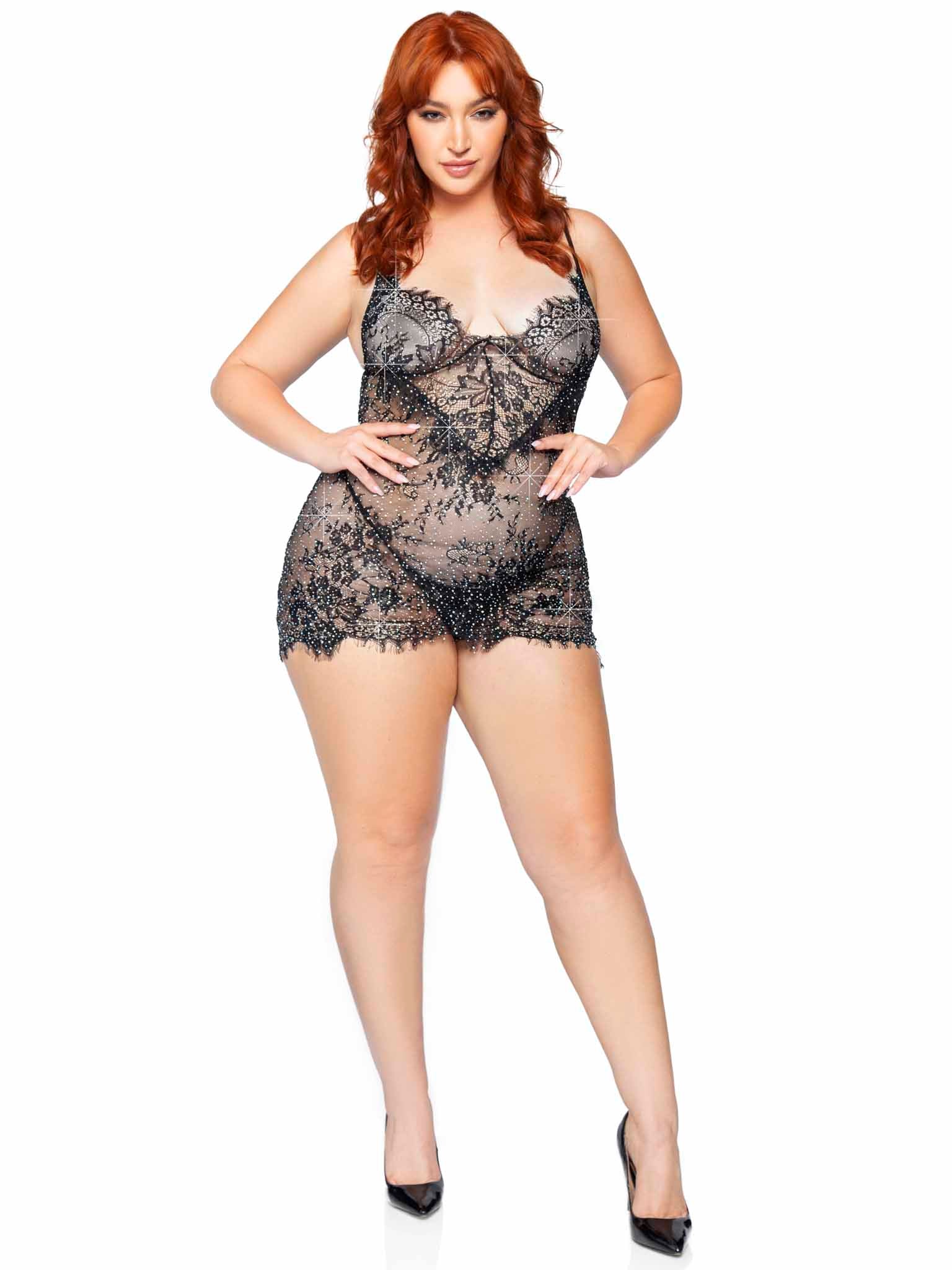 Leg Avenue Eyelash Lace Rhinestone Mini Dress 86955X