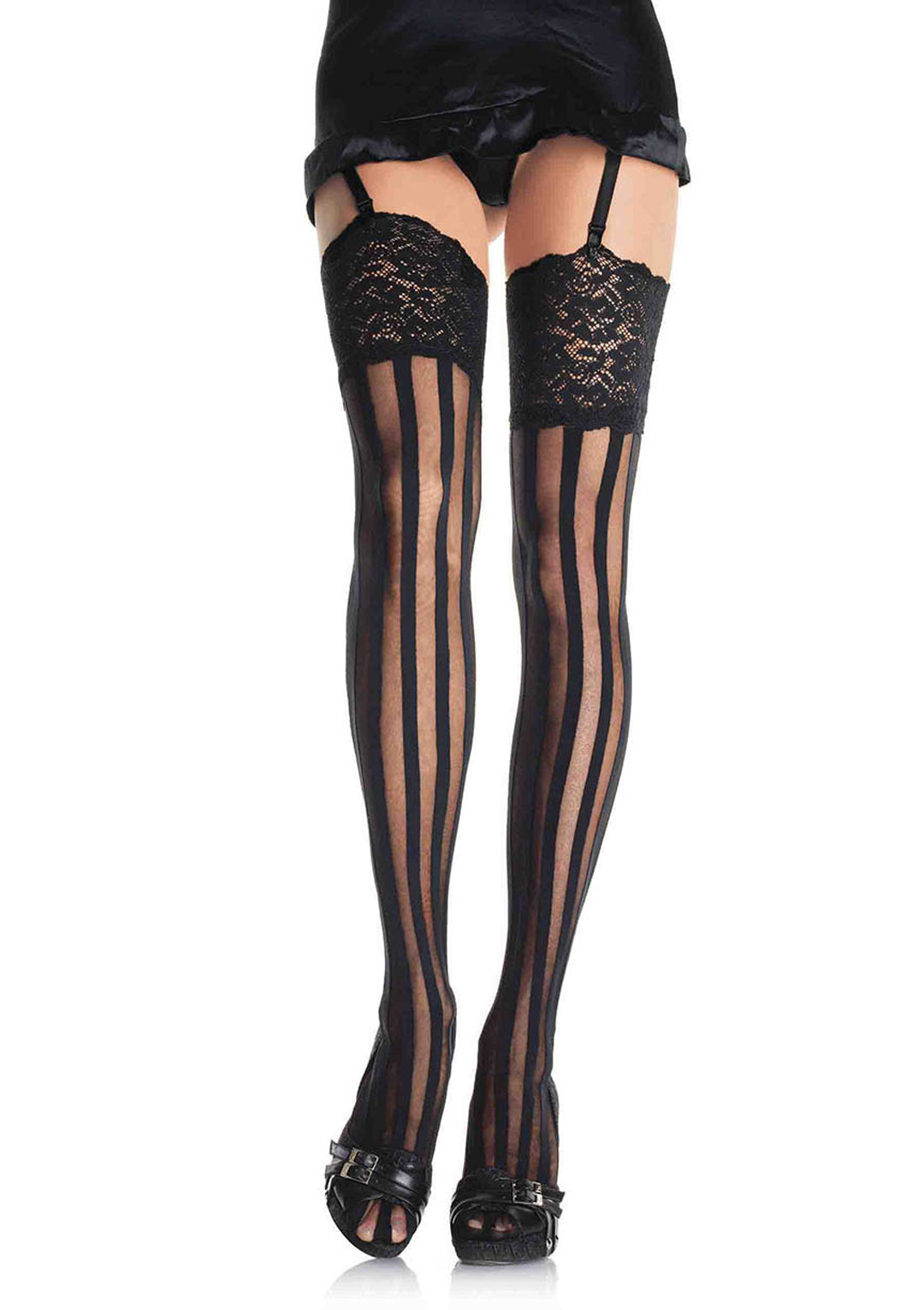 Leg Avenue Stripe Thigh Hi W/ Lace Top Stockings 9218
