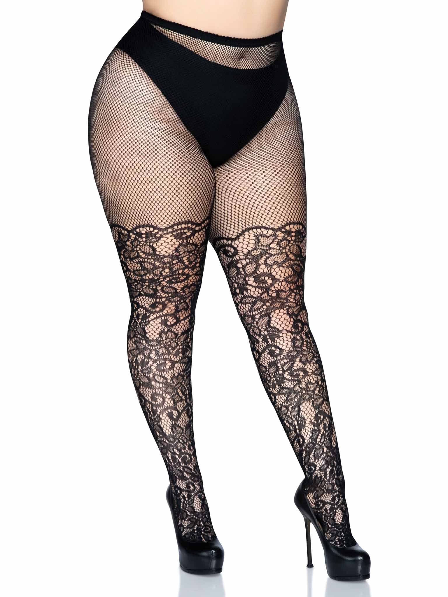 Leg Avenue Plus Size Floral Vine Net Pantyhose 9954Q