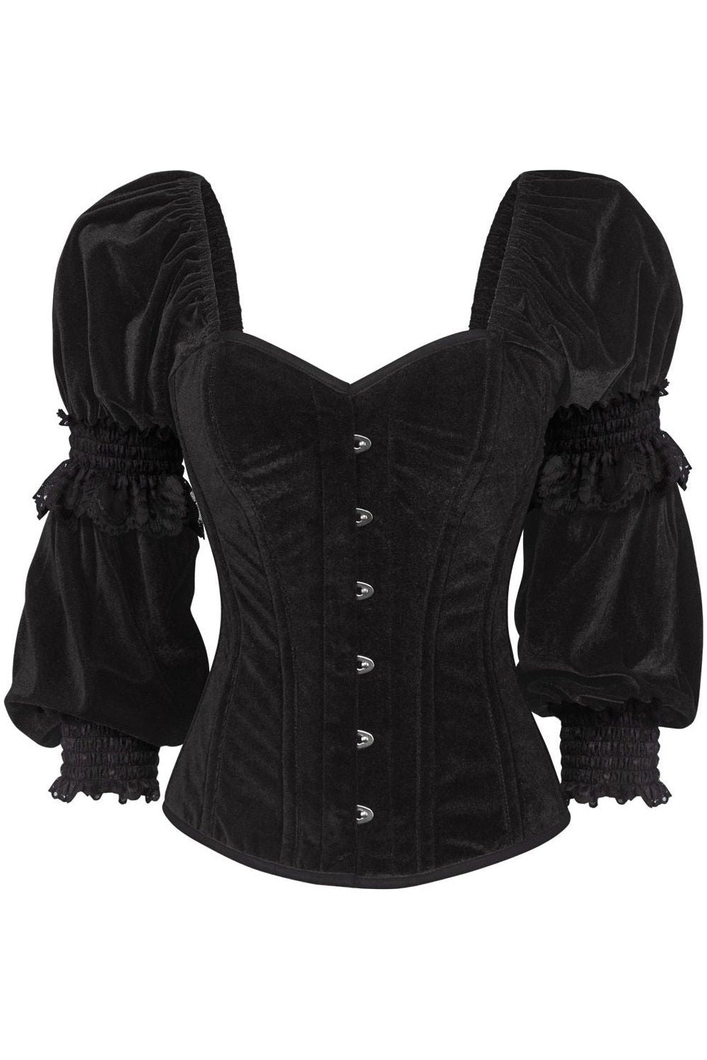 Daisy Black Velvet Steel Boned Long Sleeve Corset