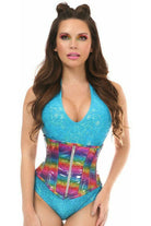 Daisy Rainbow Glitter Holo Steel Boned Mid Under Bust Corset