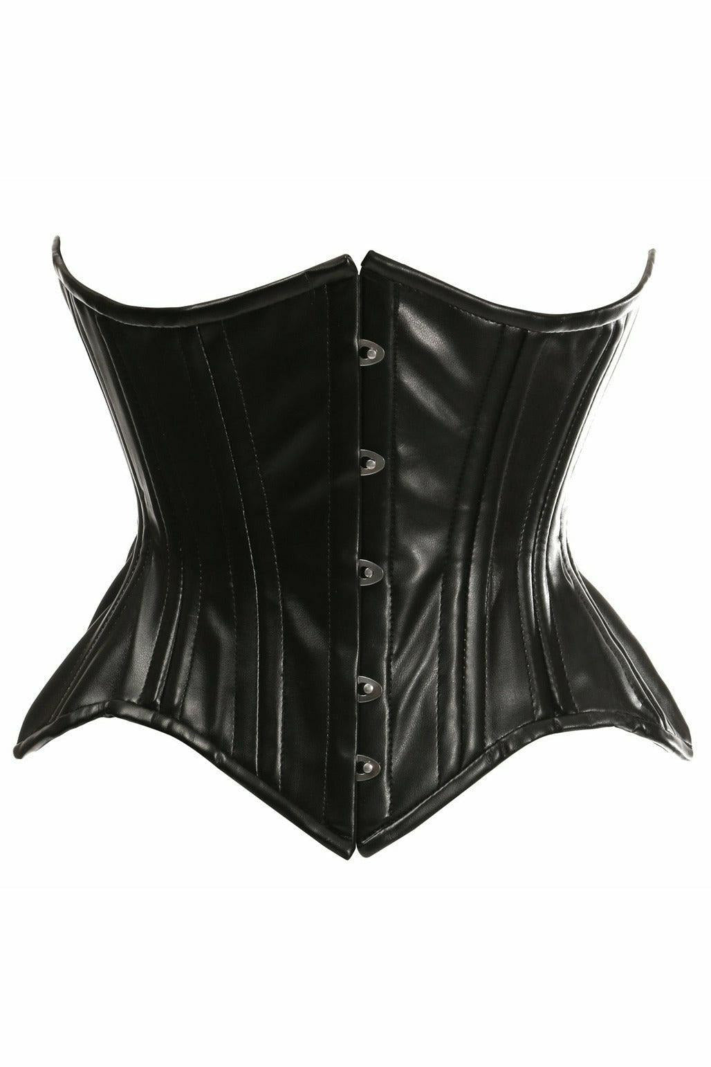 Daisy TD-1801 Black Faux Leather Double Steel Boned Curvy Cut Waist Cincher Corset