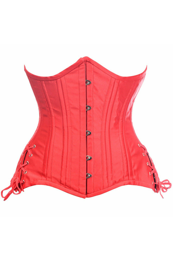 Daisy TD-1821 Red Satin Double Steel Boned Curvy Cut Waist Cincher Corset w/Lace-Up Sides