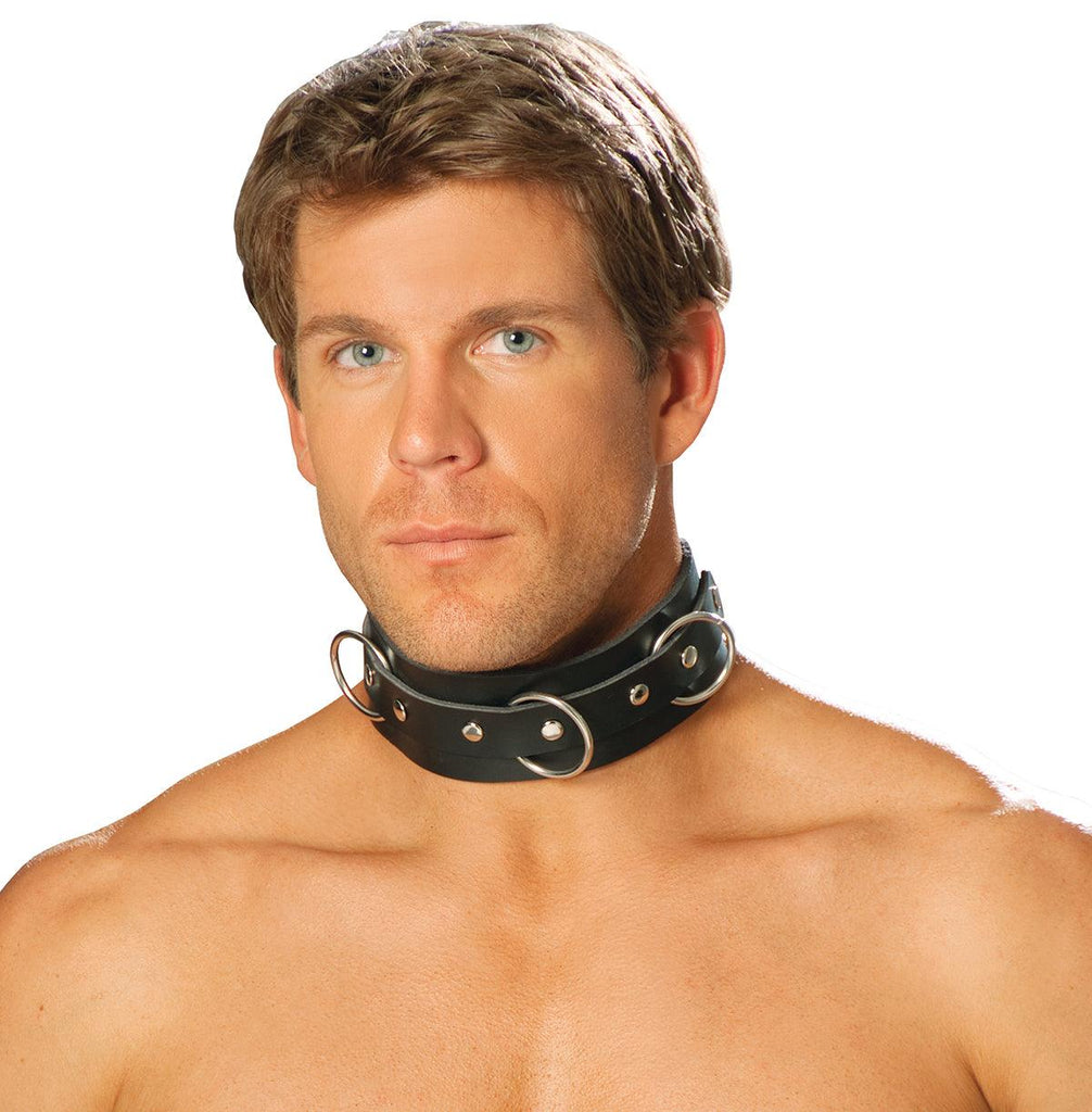 Elegant Moments Men's Leather Collar With O Rings And Nail Heads EML9066 - Sincity Playwear