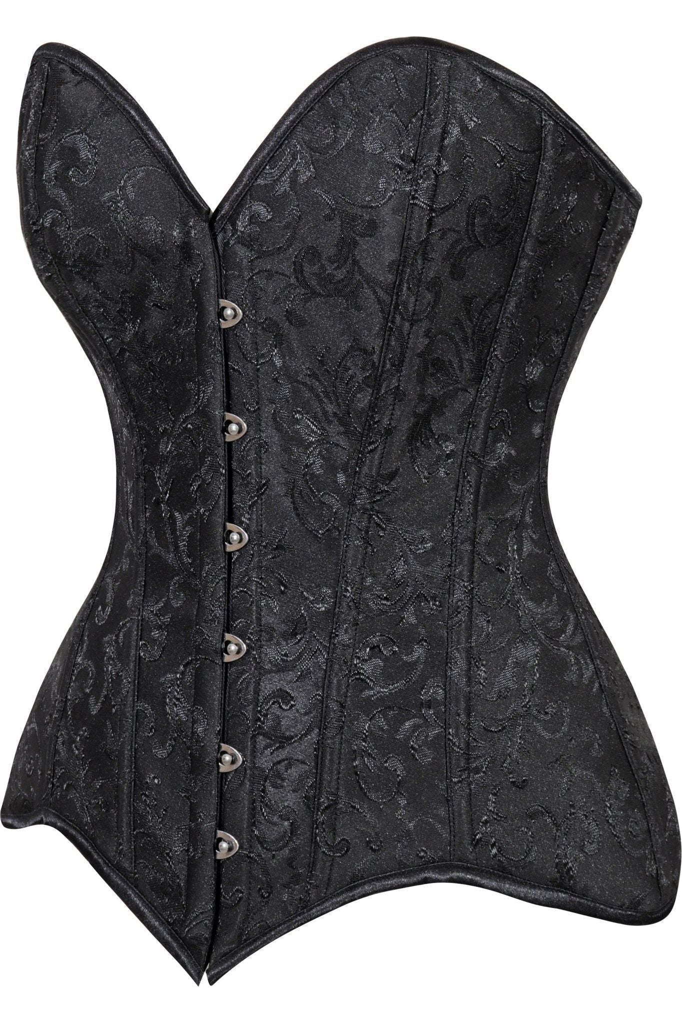 Lavish Black Brocade Overbust Corset W/Busk Closure - Daisy Corsets