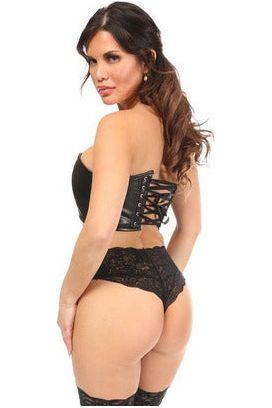 Lavish Black Faux Leather Short Bustier Top - Daisy Corsets