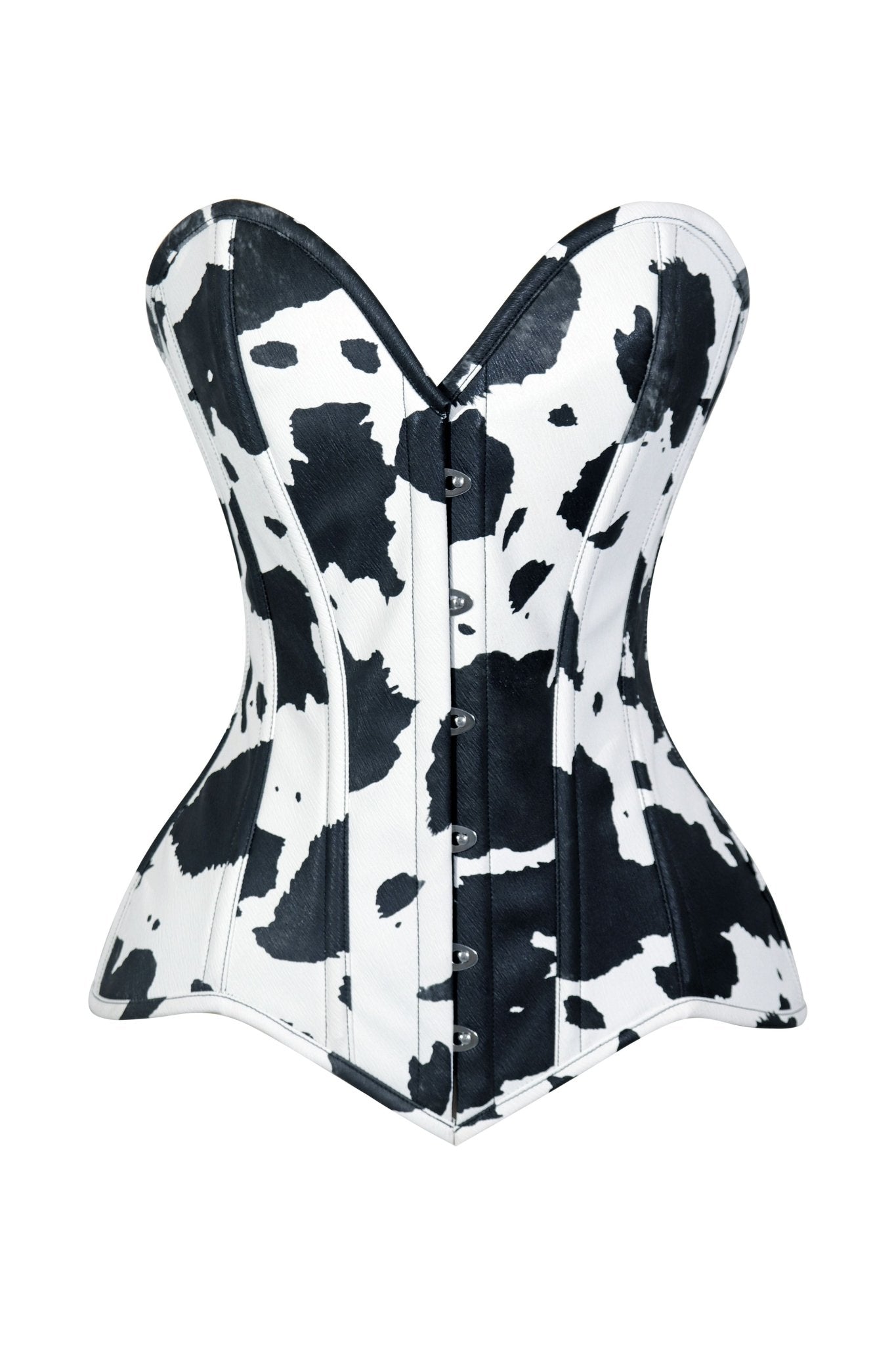 Lavish Black/White Cow Print Faux Leather Overbust Corset Top - Daisy Corsets