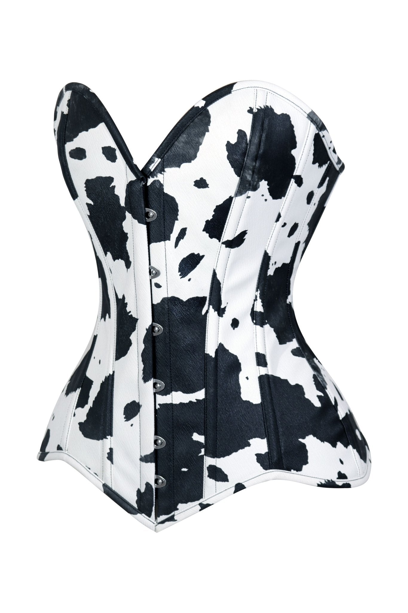 Lavish Black/White Cow Print Faux Leather Overbust Corset Top - Daisy Corsets