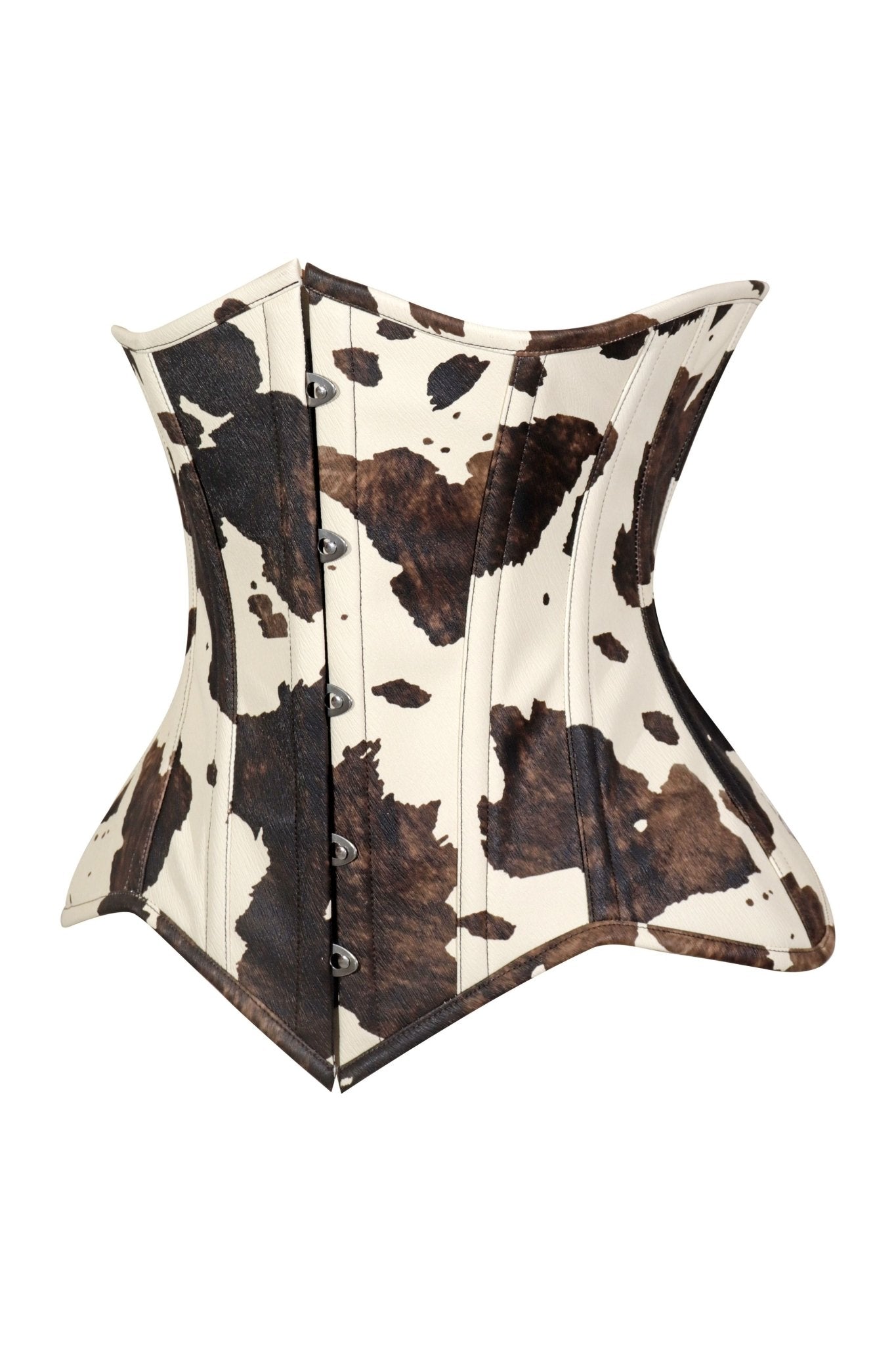Lavish Brown/Cream Cow Print Faux Leather Underbust Waist Cincher Corset Top - Daisy Corsets