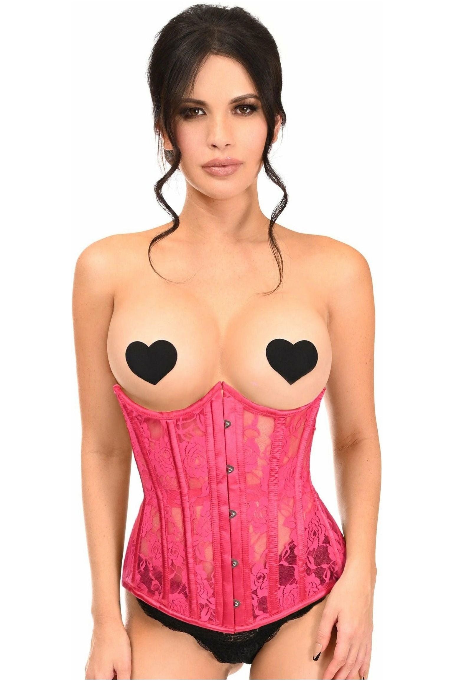 Lavish Fuchsia Sheer Lace Underwire Open Cup Underbust Corset - Daisy Corsets