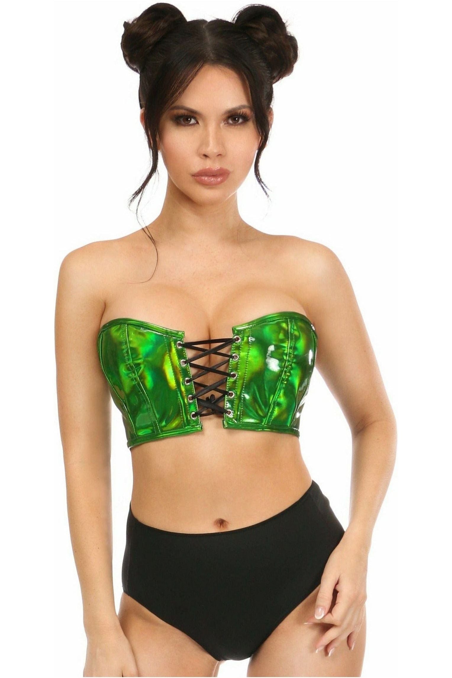Lavish Green Holo Lace - Up Bustier Top - Daisy Corsets