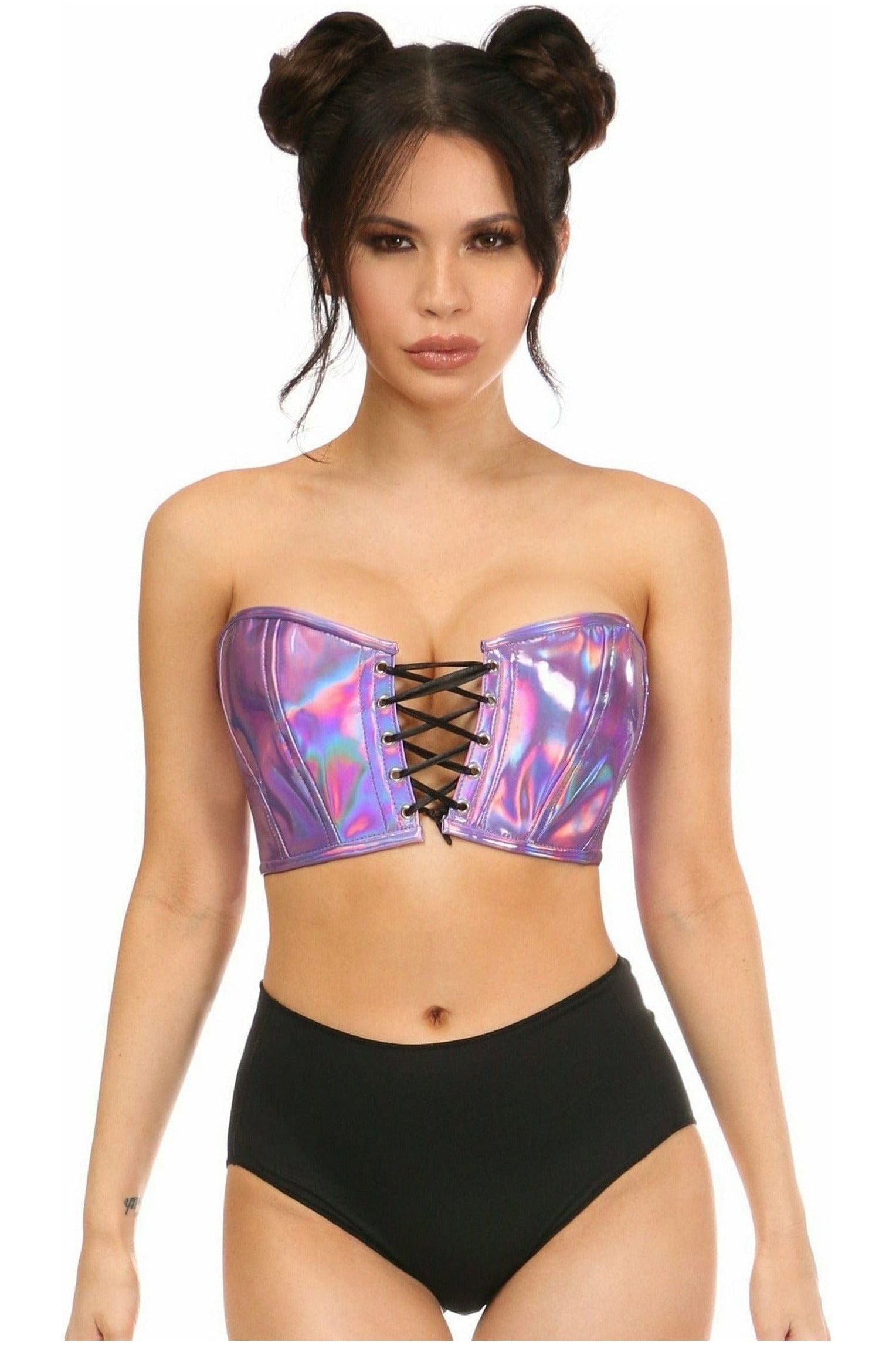 Lavish Lavender Holo Lace - Up Bustier Top - Daisy Corsets