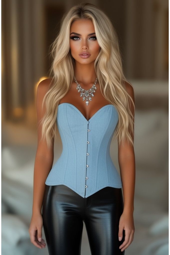 Lavish Lt Denim Overbust Corset Top - Daisy Corsets