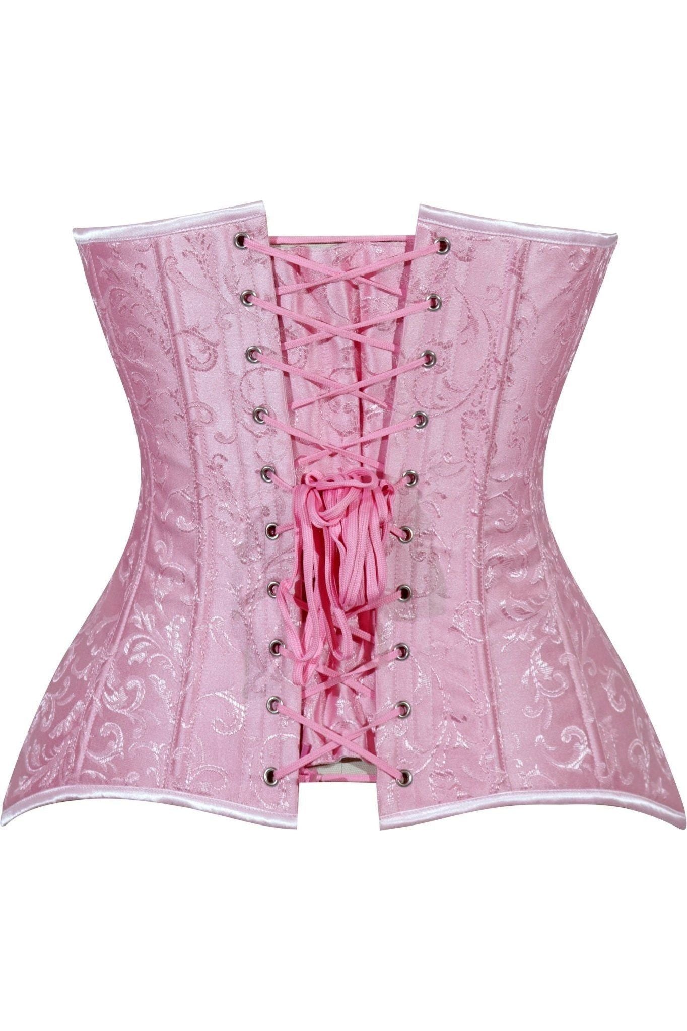 Lavish Lt Pink Brocade Overbust Corset W/Busk Closure - Daisy Corsets