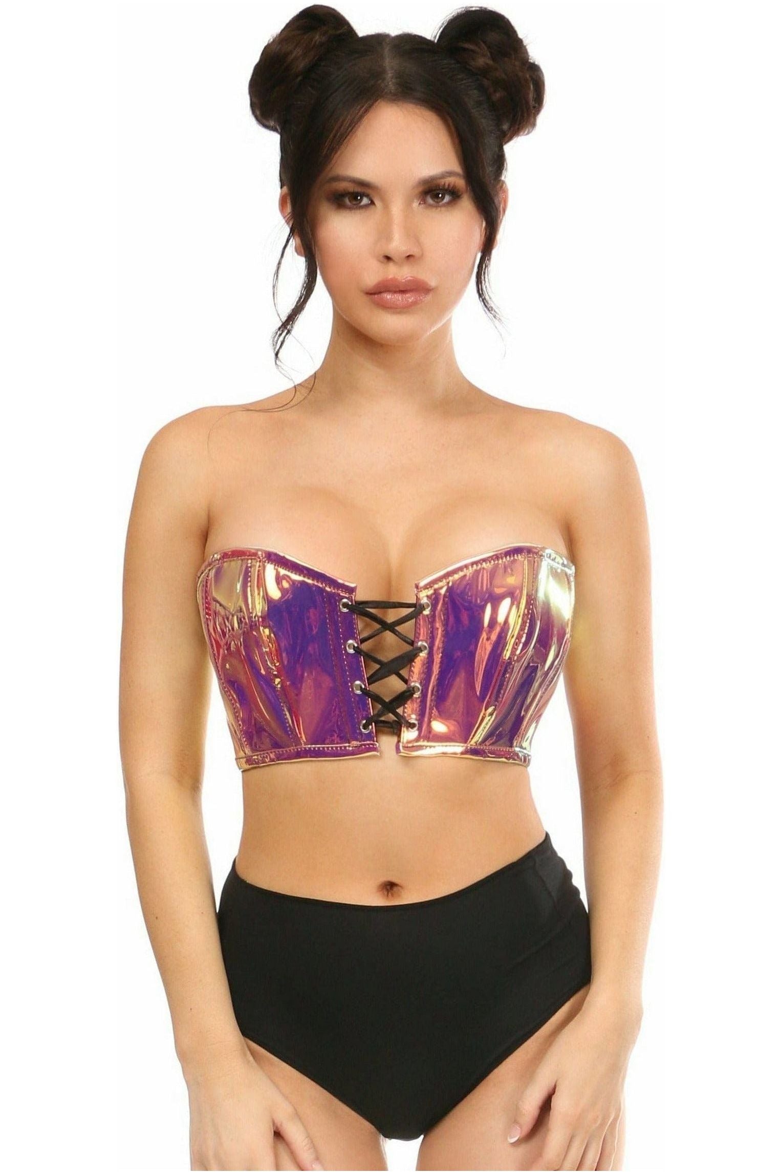 Lavish Rainbow Gold Holo Lace - Up Bustier Top - Daisy Corsets
