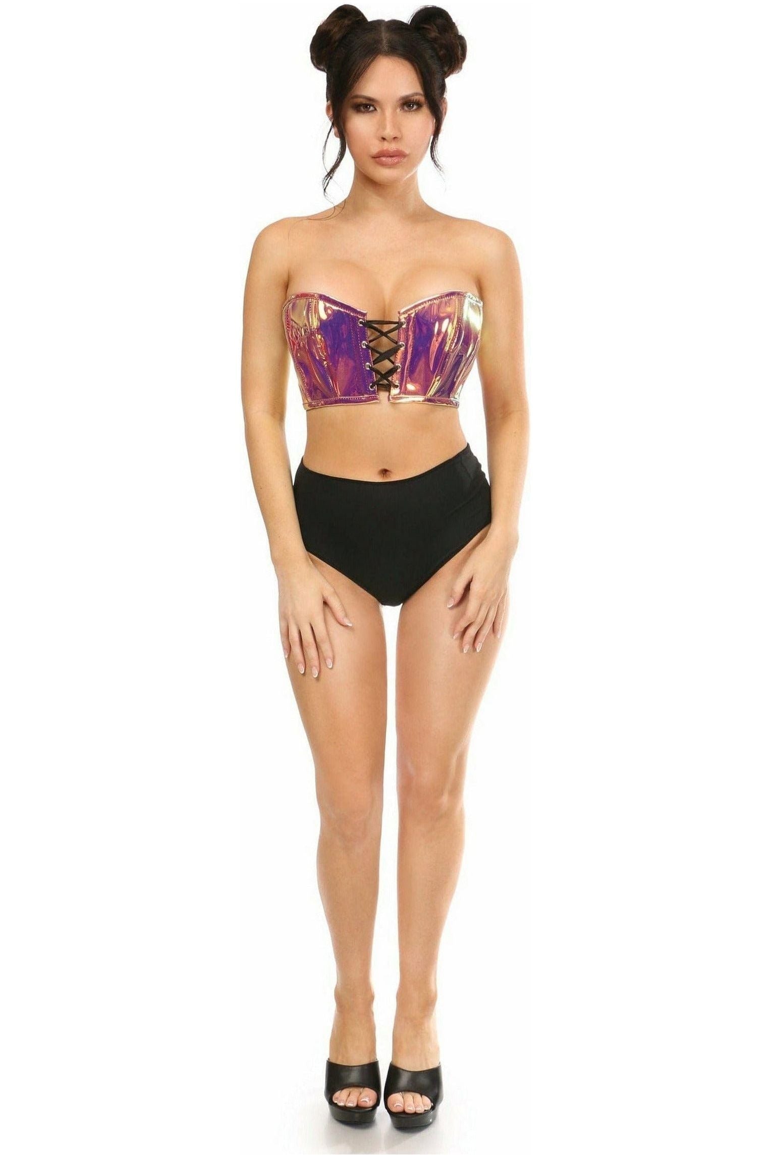 Lavish Rainbow Gold Holo Lace - Up Bustier Top - Daisy Corsets