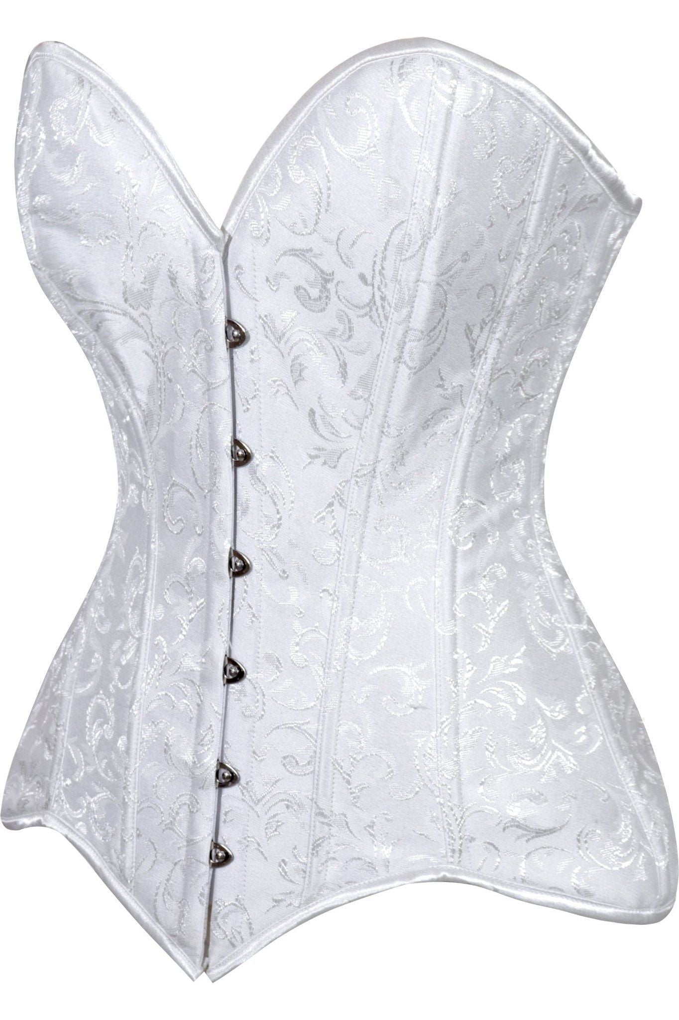 Lavish White Brocade Overbust Corset W/Busk Closure - Daisy Corsets