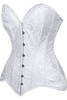 Lavish White Brocade Overbust Corset W/Busk Closure - Daisy Corsets