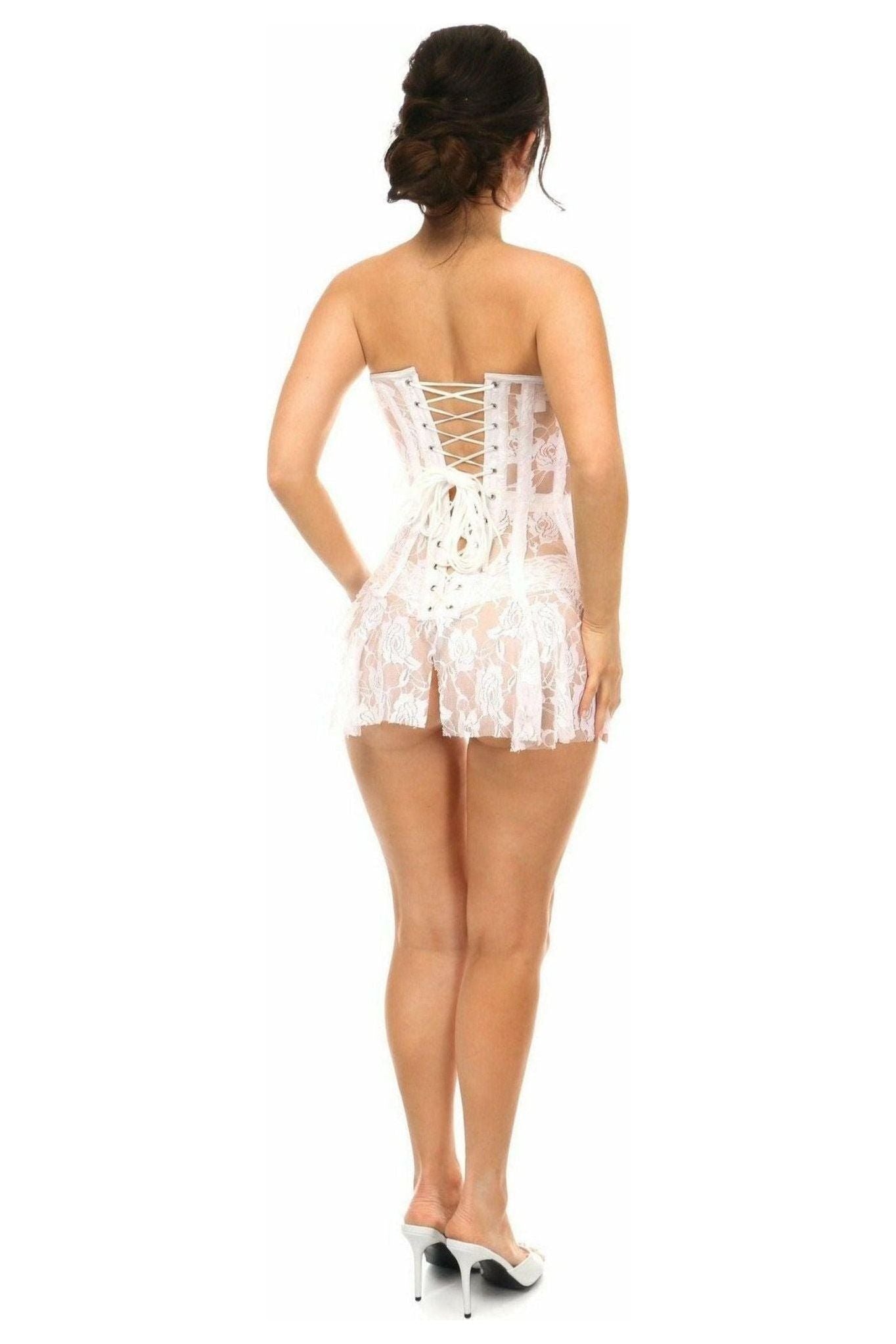 Lavish White Sheer Lace Corset Dress - Daisy Corsets