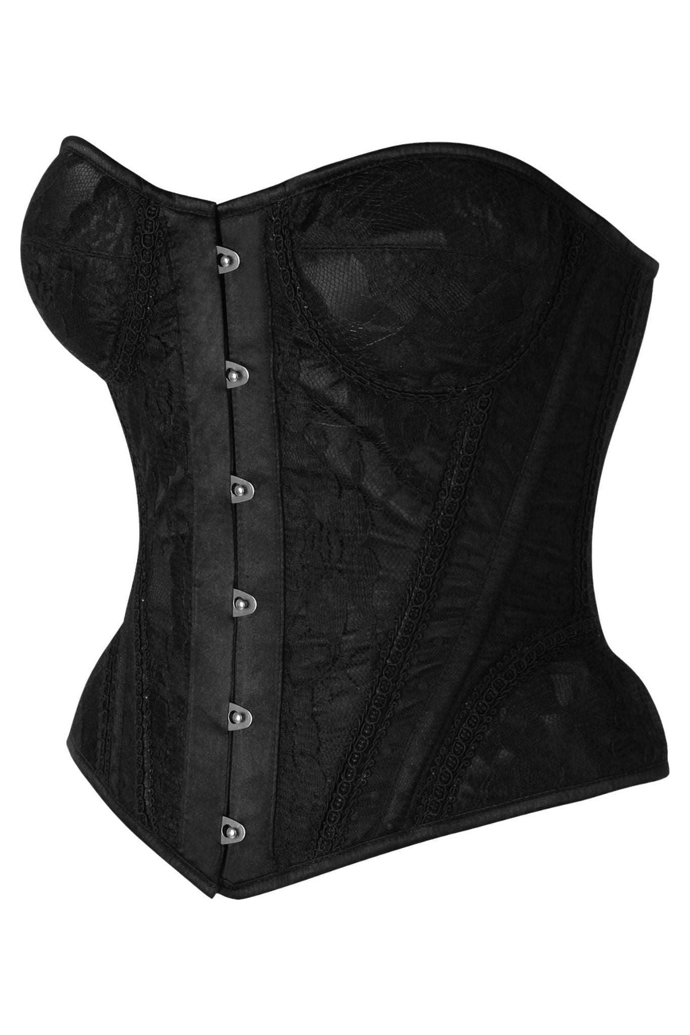 Top Drawer Black w/Black Lace Steel Boned Underwire Bustier Corset - Daisy Corsets