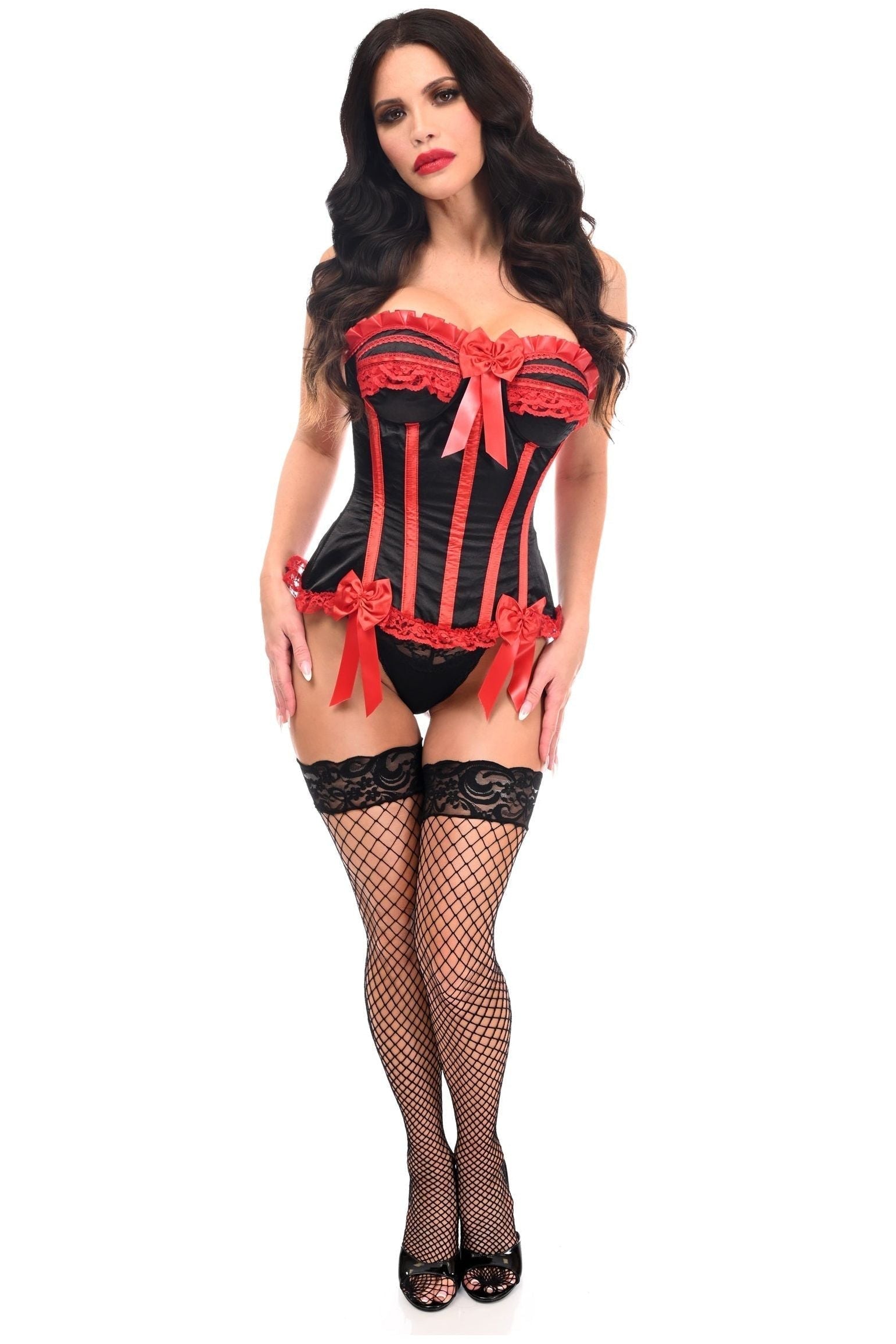 Top Drawer Black/Red Steel Boned Burlesque Corset - Daisy Corsets