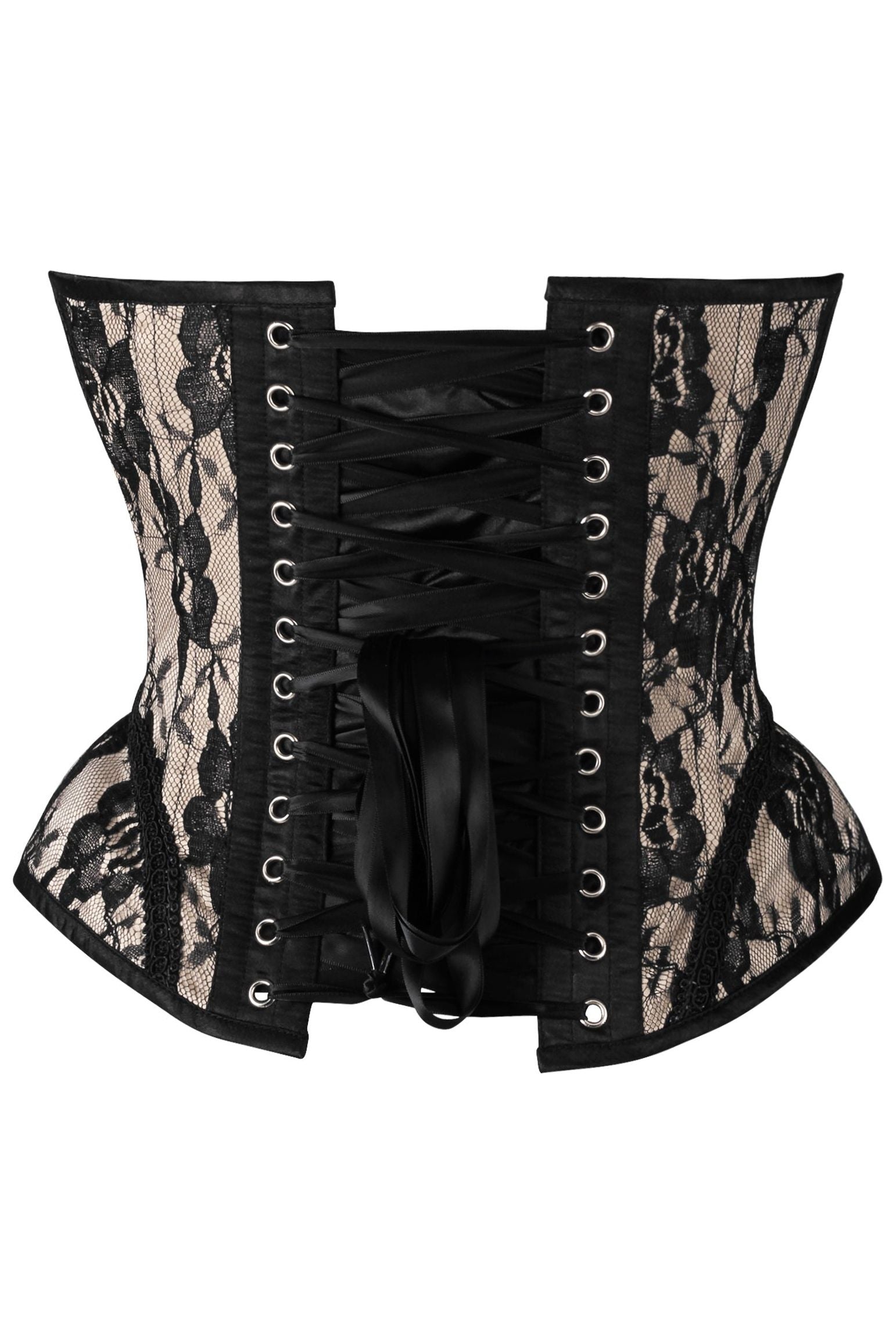 Top Drawer Nude w/Black Lace Steel Boned Underwire Bustier Corset - Daisy Corsets