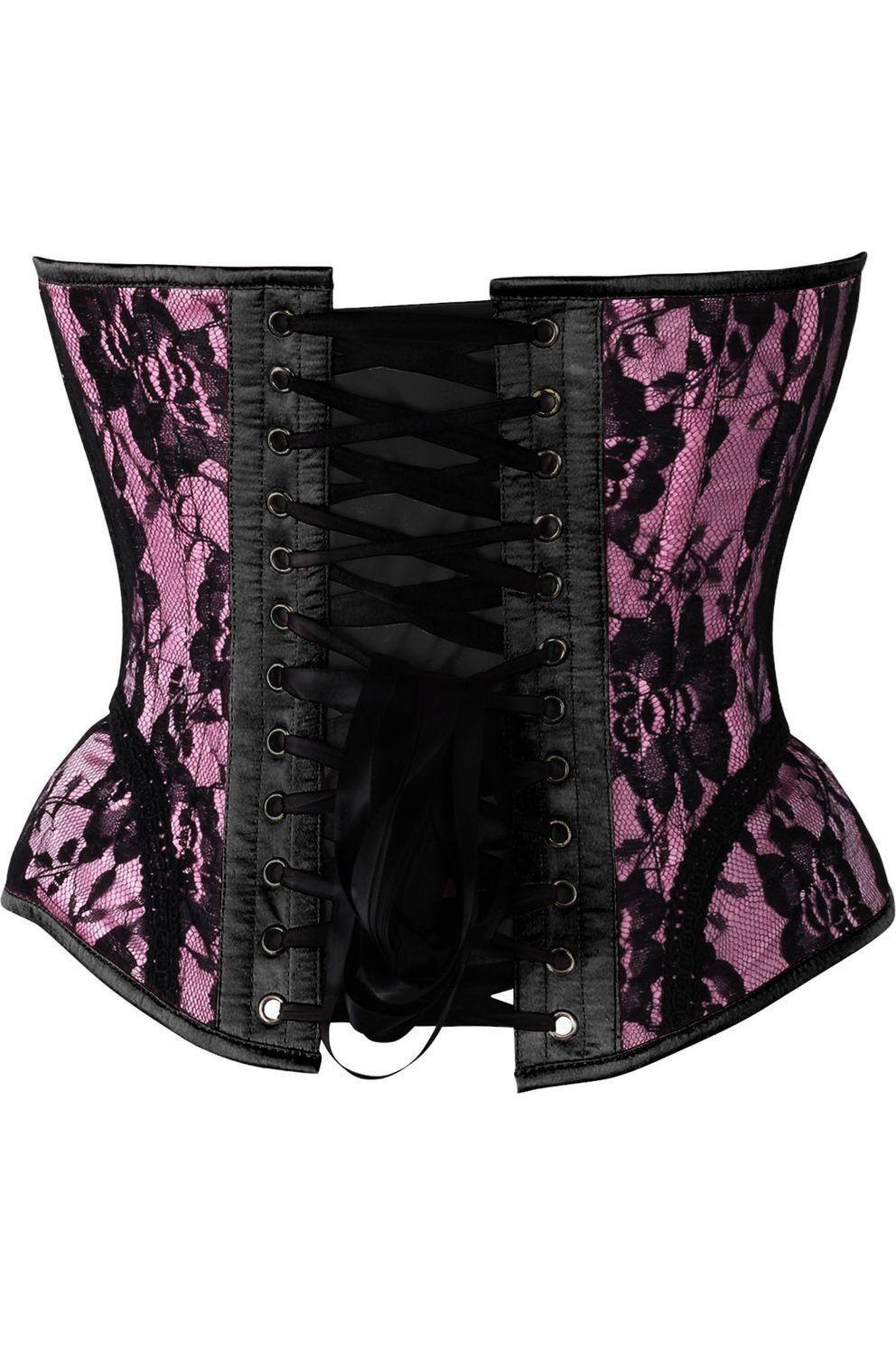 Top Drawer Pink w/Black Lace Steel Boned Underwire Bustier Corset - Daisy Corsets