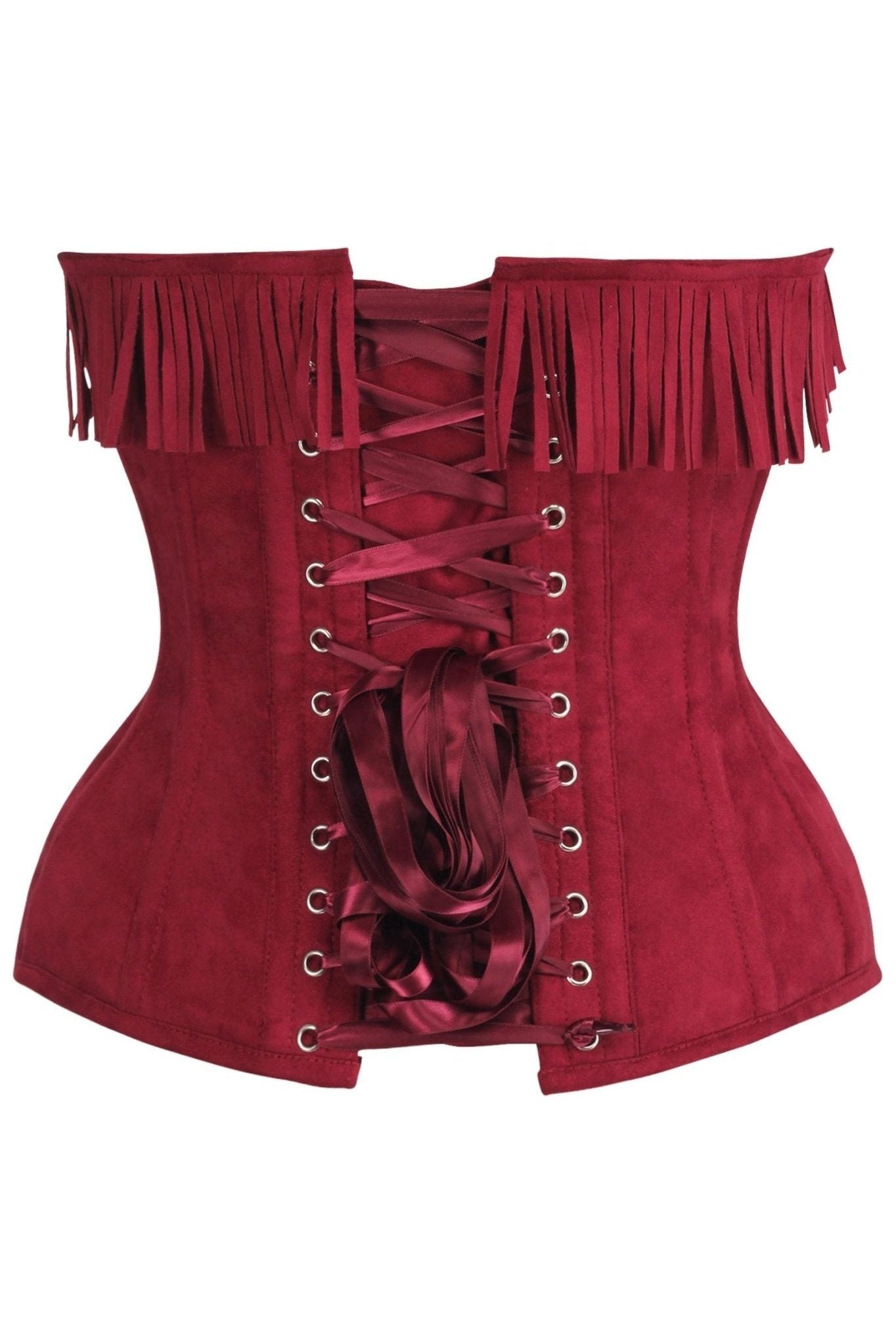 Top Drawer Red Suede Steel Boned Overbust Corset w/Fringe - Daisy Corsets