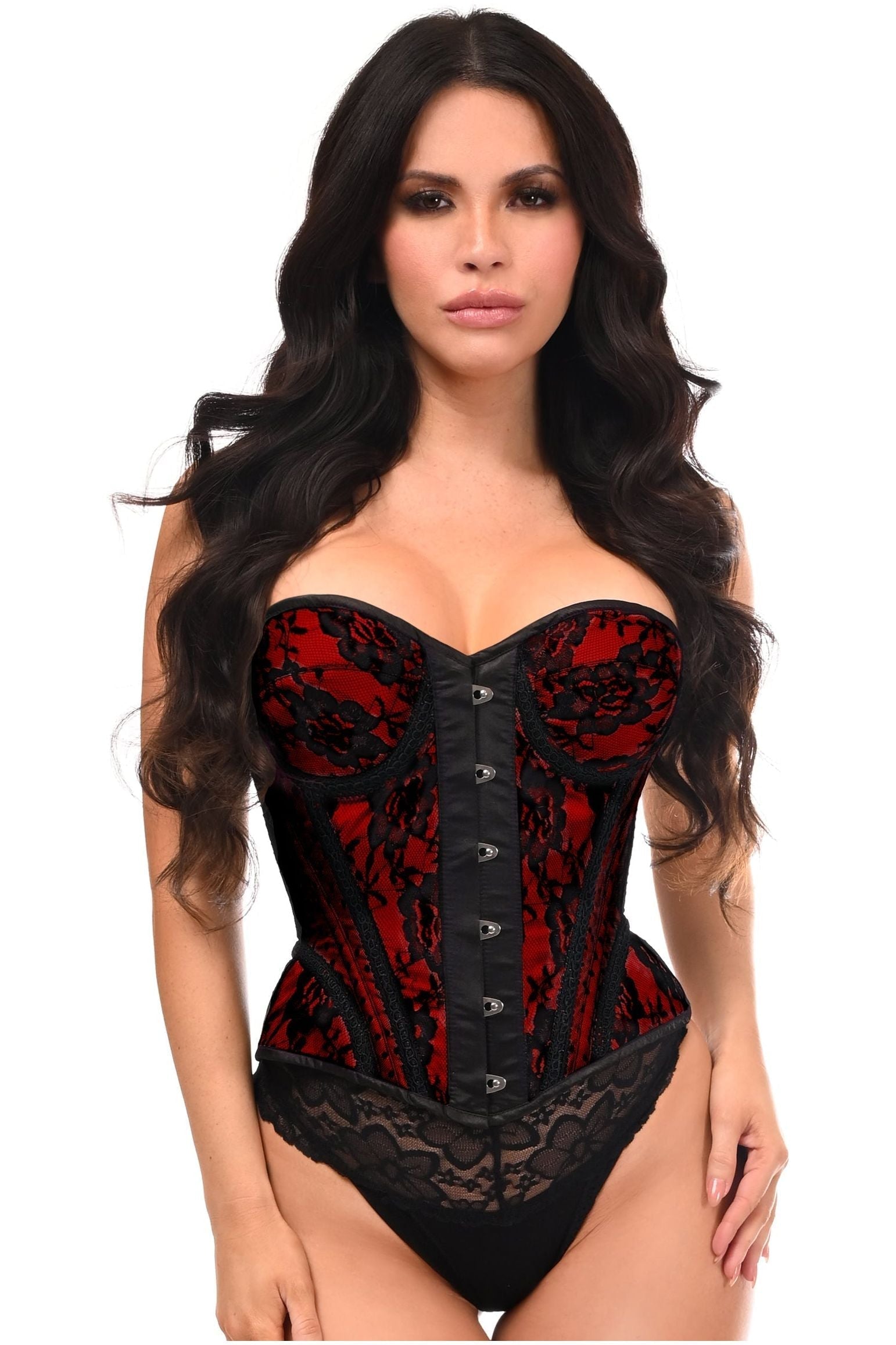 Top Drawer Red w/Black Lace Steel Boned Underwire Bustier Corset - Daisy Corsets
