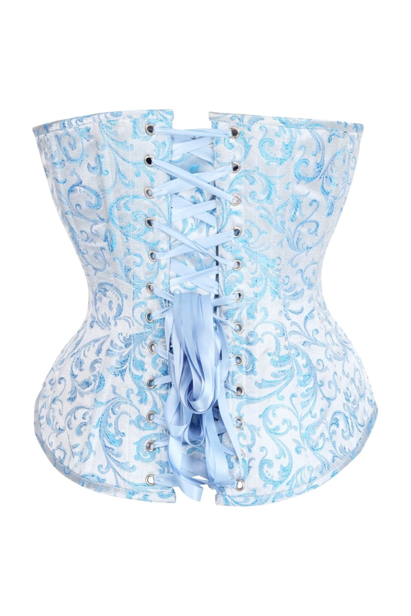 Top Drawer Steel Boned Blue Brocade Overbust Lace - Up Corset Top - Daisy Corsets