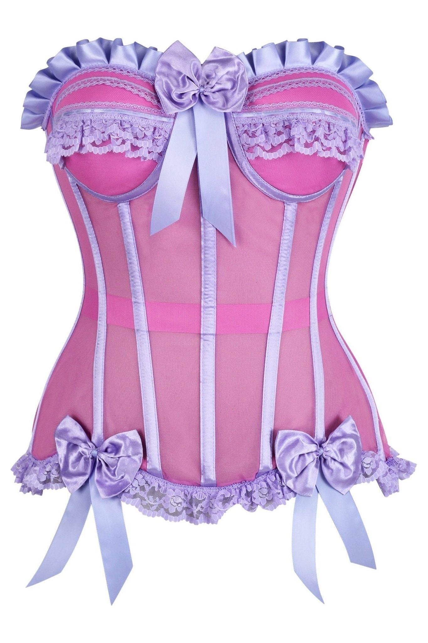 Top Drawer Steel Boned Pink/Purple Mesh Underwire Bustier Corset - Daisy Corsets