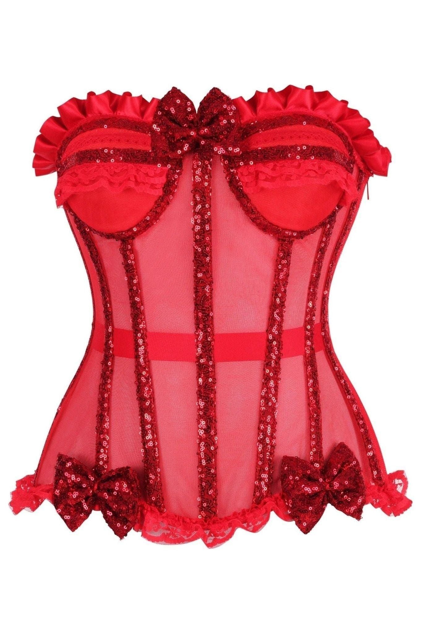 Top Drawer Steel Boned Red Sequin Underwire Bustier Corset - Daisy Corsets