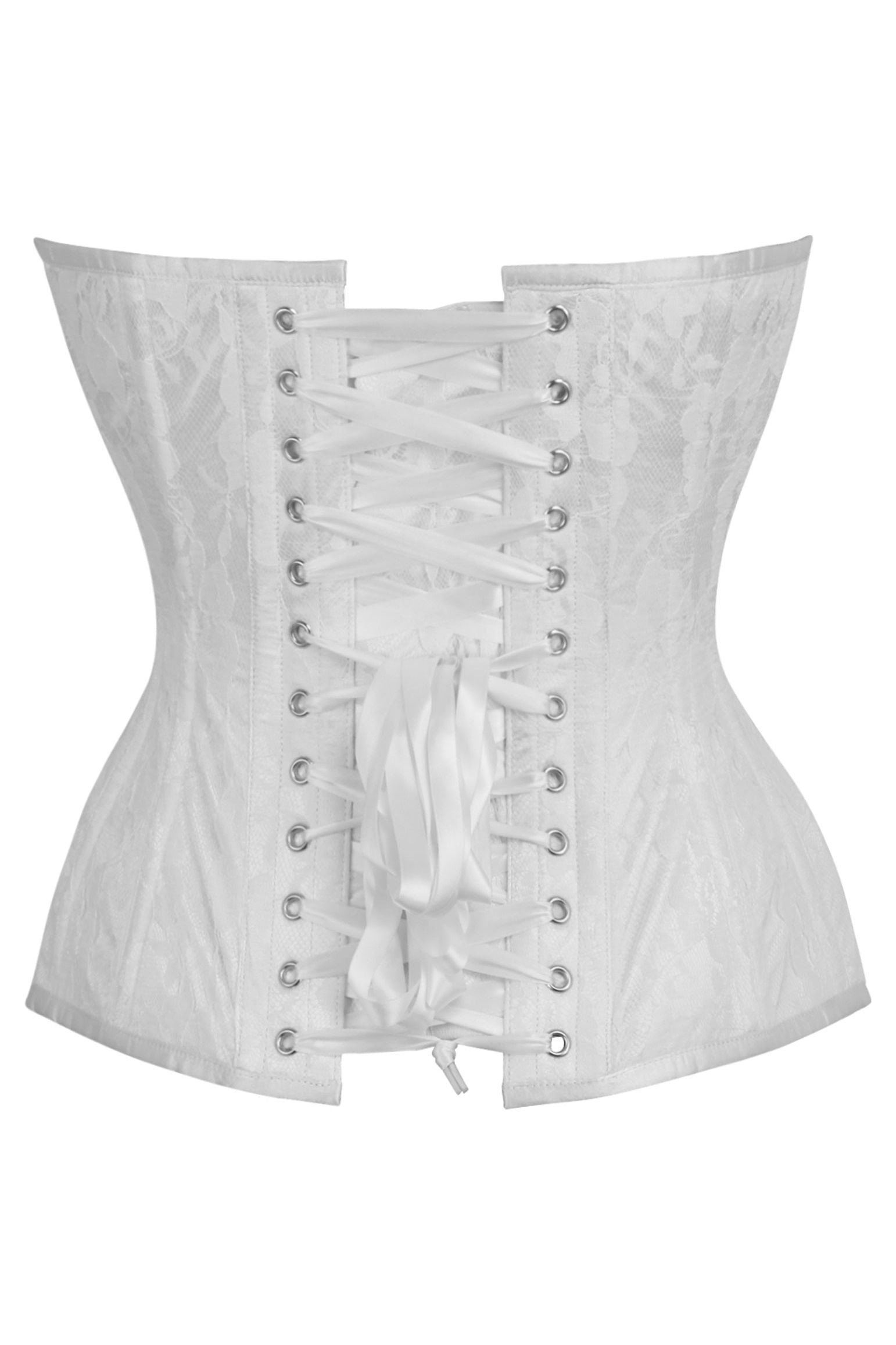 Top Drawer White Satin w/White Lace Overlay Steel Boned Overbust Corset - Daisy Corsets