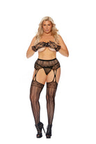 Elegant Moments Vertical Striped Crochet Suspender Pantyhose Plus Size EM12106Q
