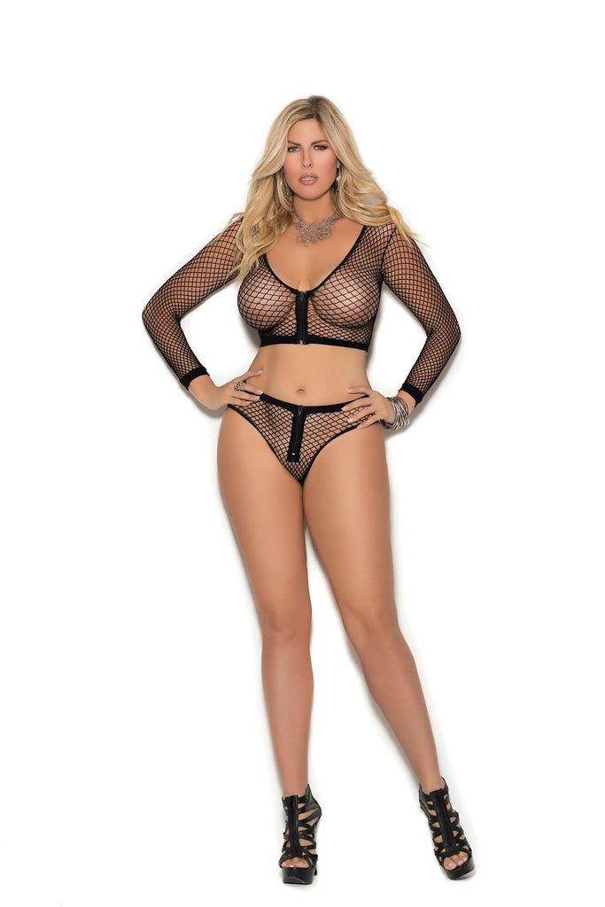 Elegant Moments Long Sleeve Fence Net Cami Top And Matching Booty Shorts Plus Size EM1335Q - Sincity Playwear