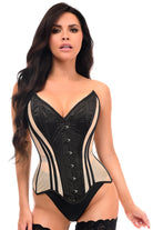 Daisy Nude Mesh & Black Satin Steel Boned Overbust Corset