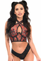 Daisy LV-1533 Red Plaid Mesh Underwire Cincher w/Built In Halter Top