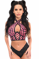 Daisy LV-1547 Black/Pink Checker Mesh Underwire Cincher w/Built In Halter Top