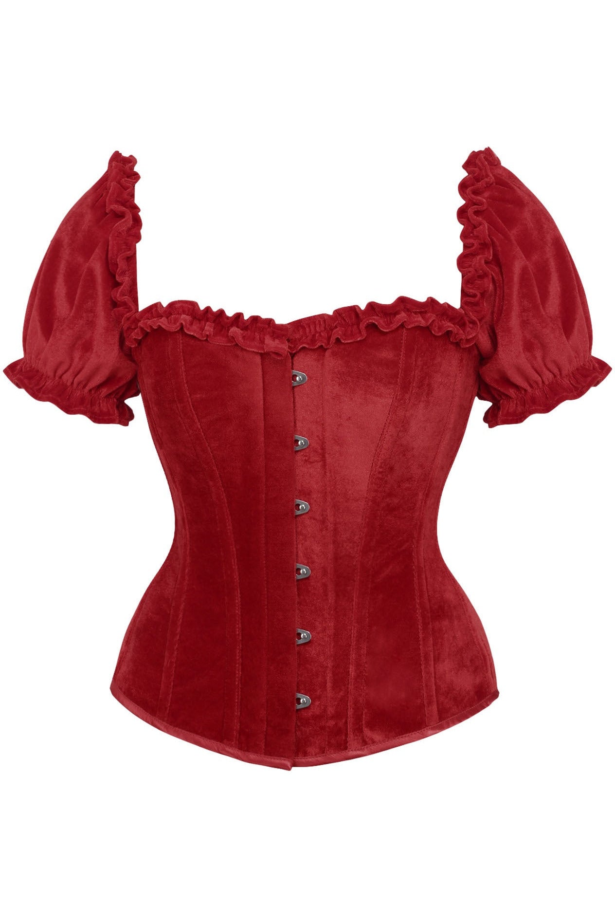 Crushed Velvet Overbust Corset in Deep Red