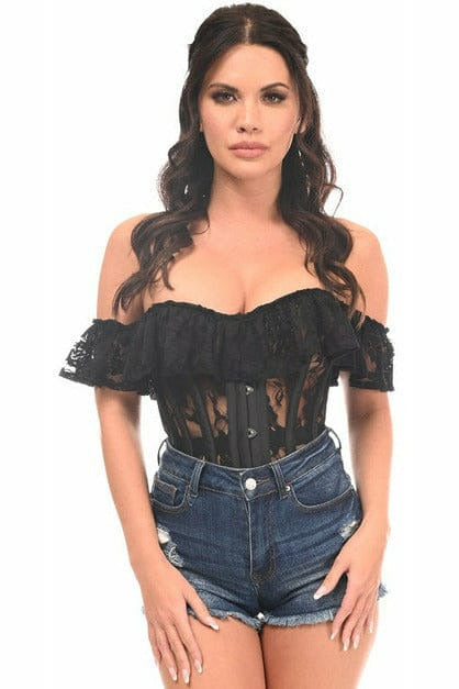 Daisy Black Sheer Lace Steel Boned Corset