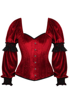 Daisy Dark Red Velvet Steel Boned Long Sleeve Corset