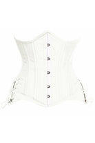 Daisy TD-1820 White Satin Double Steel Boned Curvy Cut Waist Cincher Corset w/Lace-Up Sides