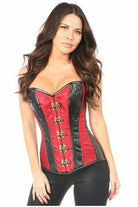 Daisy Wine Brocade & Faux Leather Steel Boned Corset TD-338