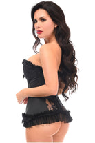 Lavish Black Lycra & Lace Hook & Eye Stretch Bustier Corset - Daisy Corsets