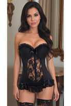 Lavish Black Lycra & Lace Hook & Eye Stretch Bustier Corset - Daisy Corsets
