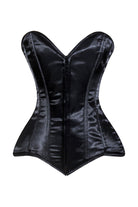 Lavish Black Satin Front Zipper Overbust Corset - Daisy Corsets
