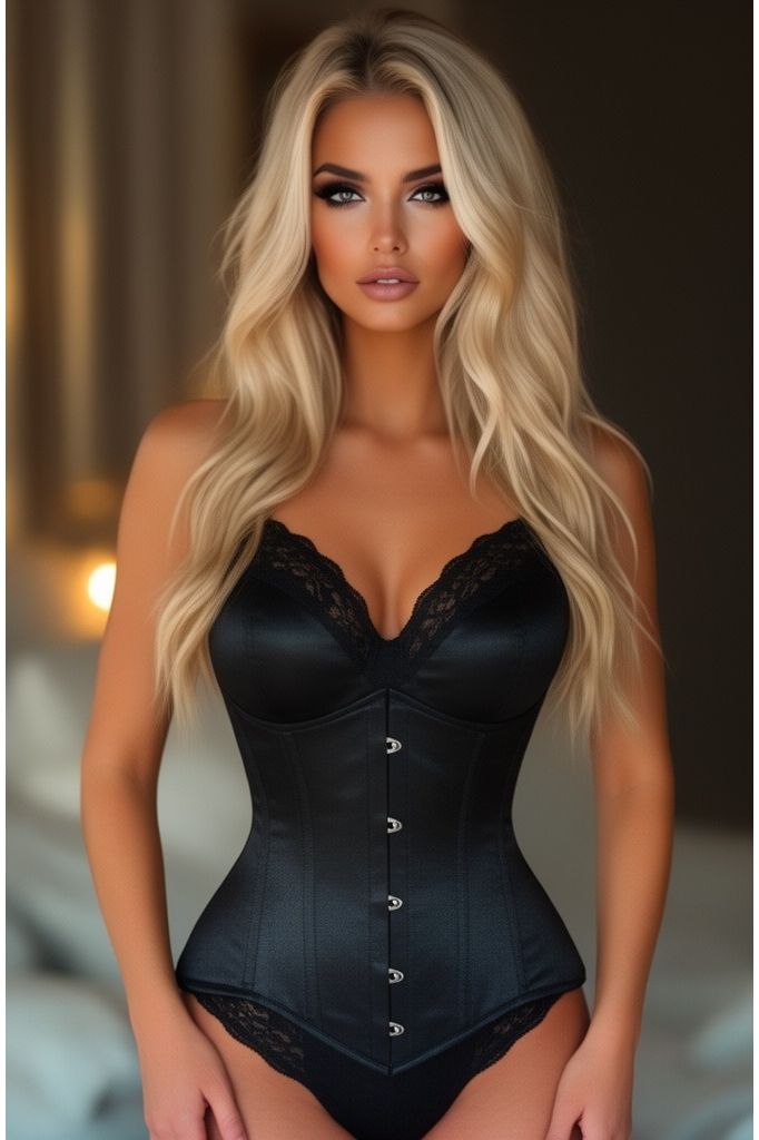Lavish Black Satin Underbust Corset Waist Cincher Busk Closure - Daisy Corsets