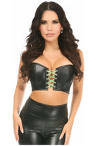 Lavish Black/Neon Green Faux Leather Lace - Up Short Bustier Top - Daisy Corsets